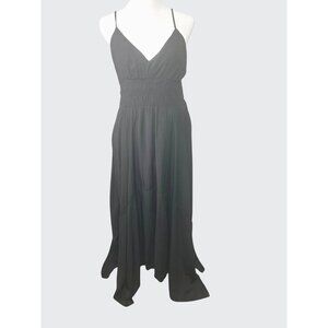 Blu Pepper Womens Black Maxi Dress Asymmetrical Hem Spaghetti Straps Large